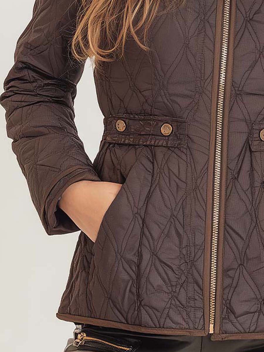 Classic Brown Quilted High-Neck Jacket