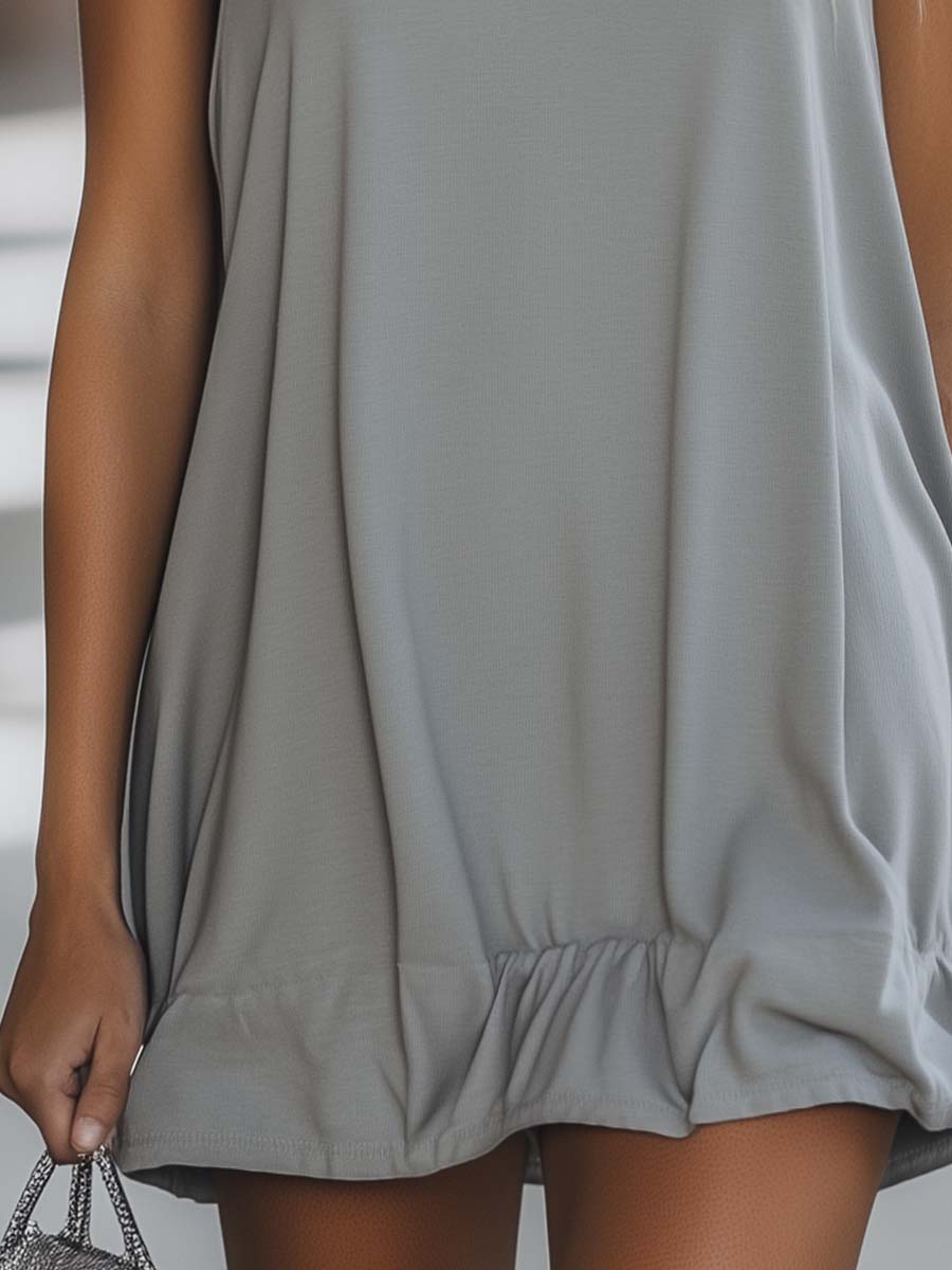 【24-hour shipping out】Casual Fashion Loose Grey Sleeveless Hoodie Style Mini Dress