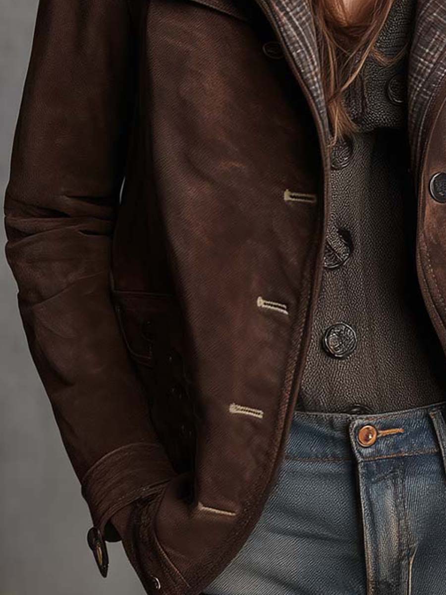 Vintage Brown Suede Military Jacket