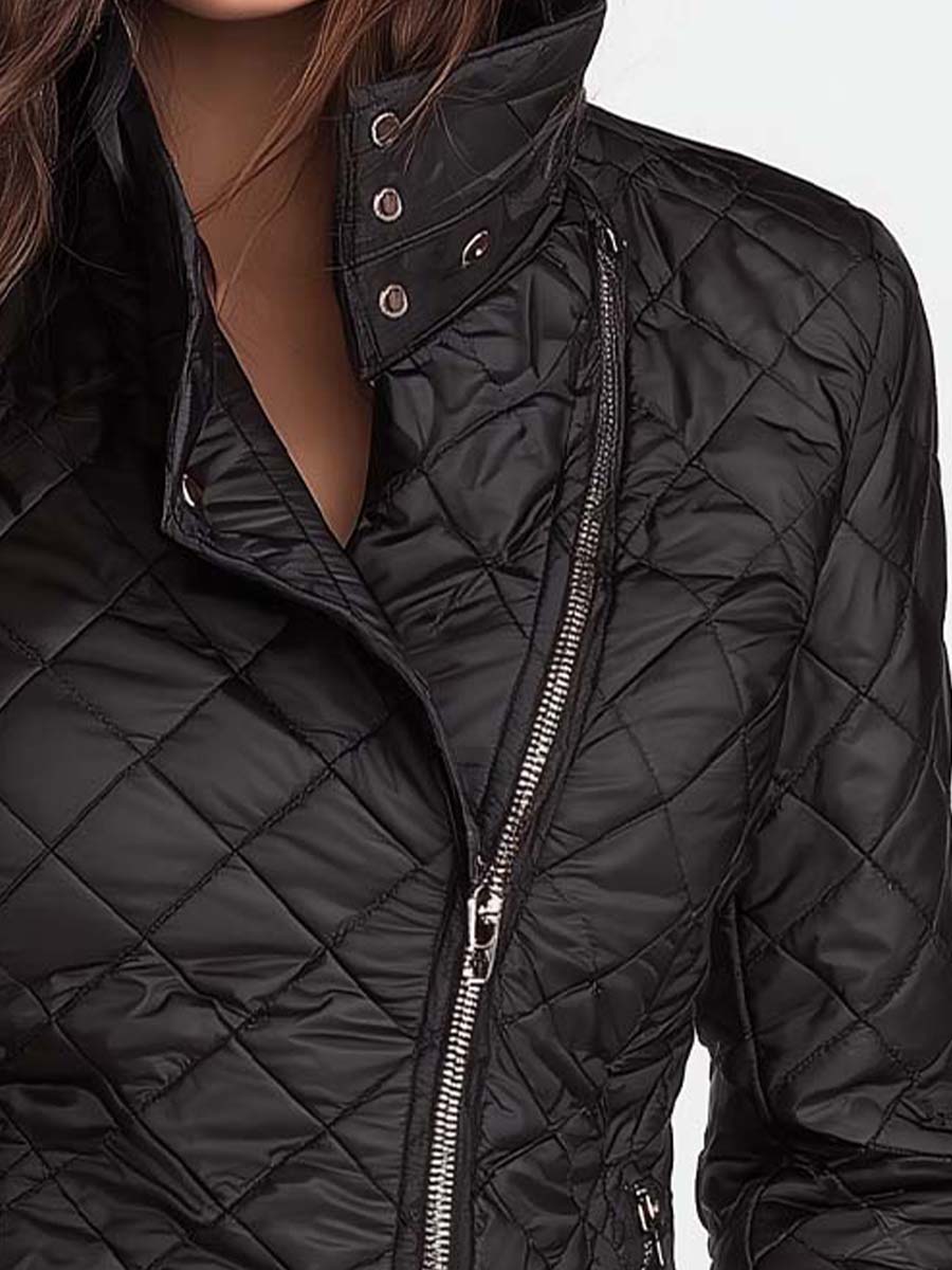 Stylish Waist-Cinched Diamond Quilted Padded Jacket