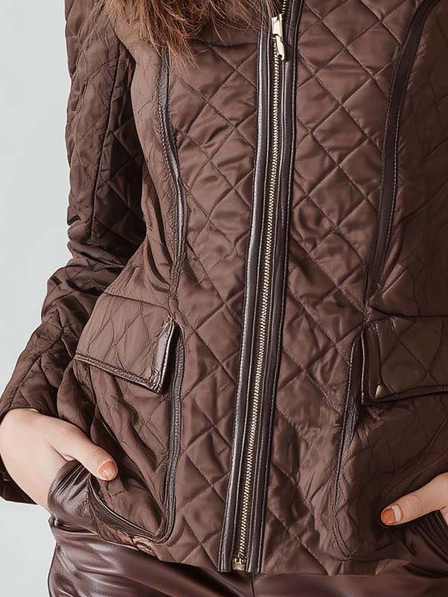 Vintage Brown Quilted Zip-Up Jacket