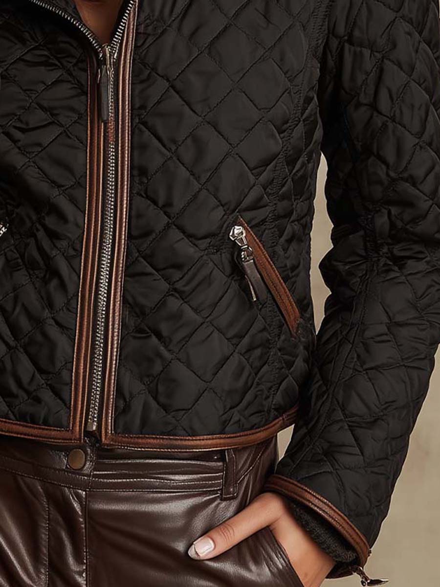 Quilted Black Jacket With Contrast Leather Trim