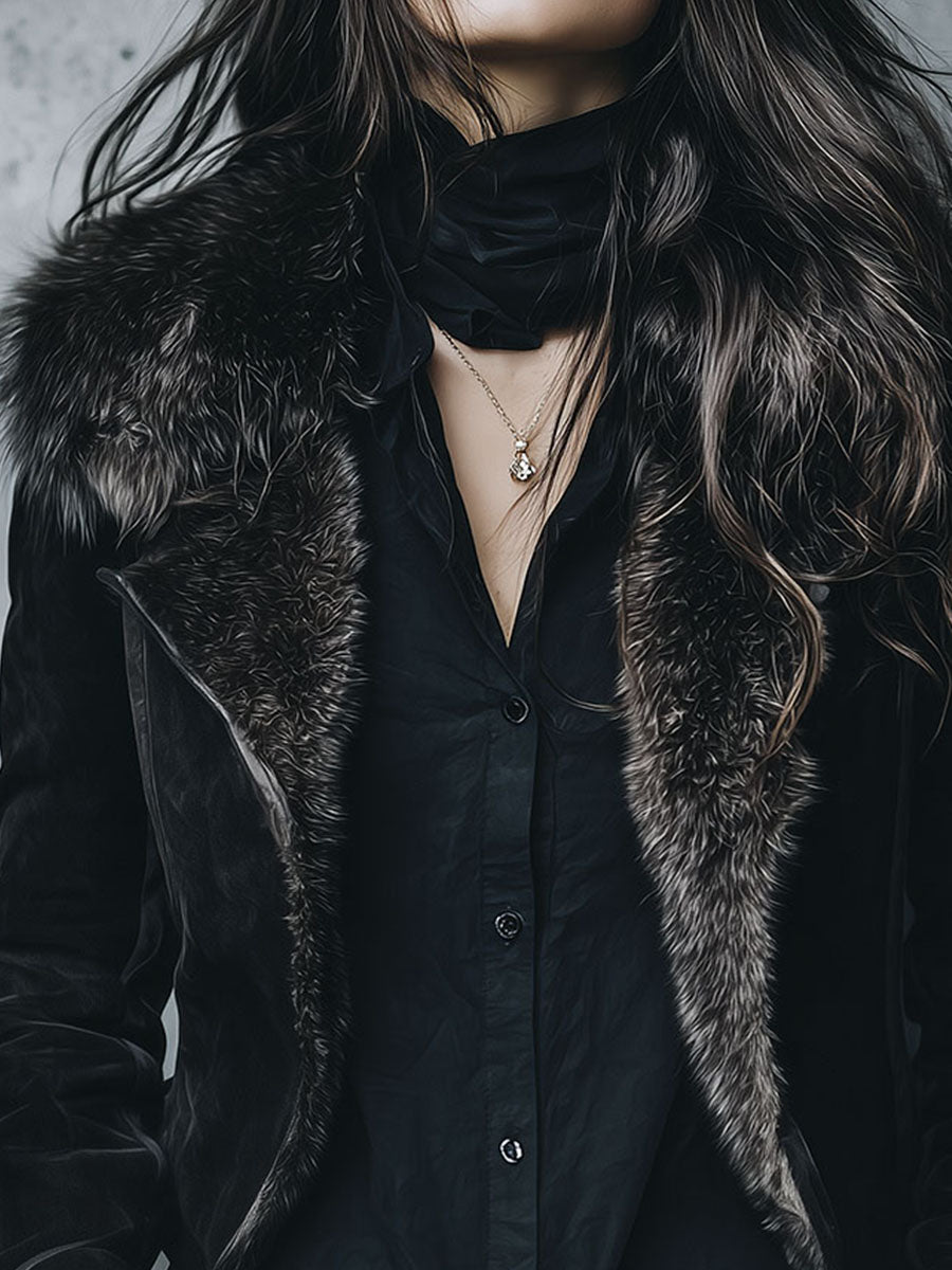 Vintage Black Eco Fluffy Lining And MIcrosuede Jacket