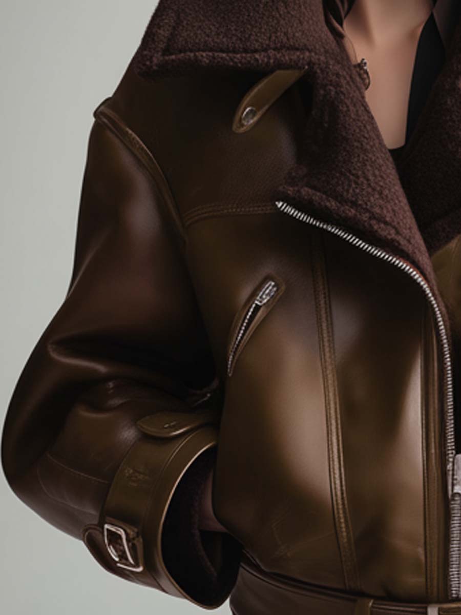 Vegan Eco-Leather Aviator Jacket With Shearling Lining