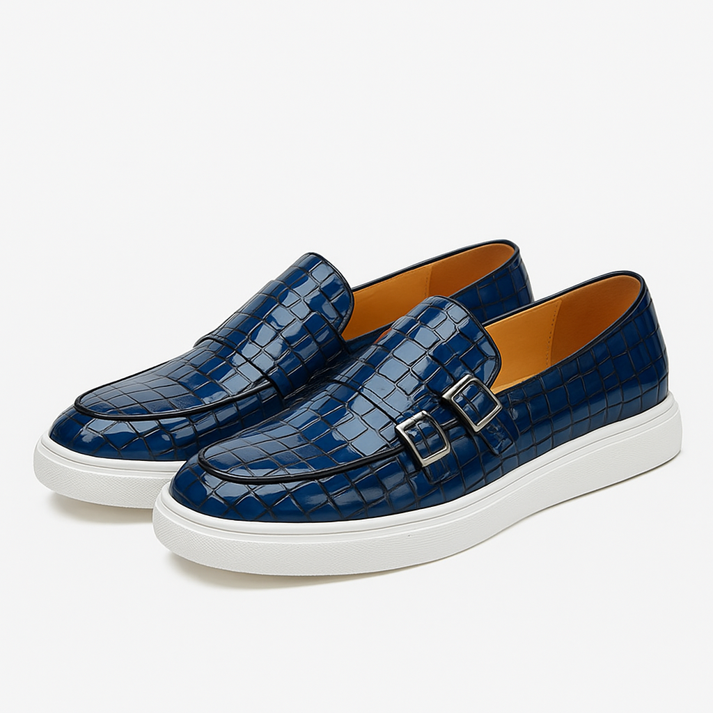 Luxeoutfit | Twin Buckle Croc-Texture Loafers