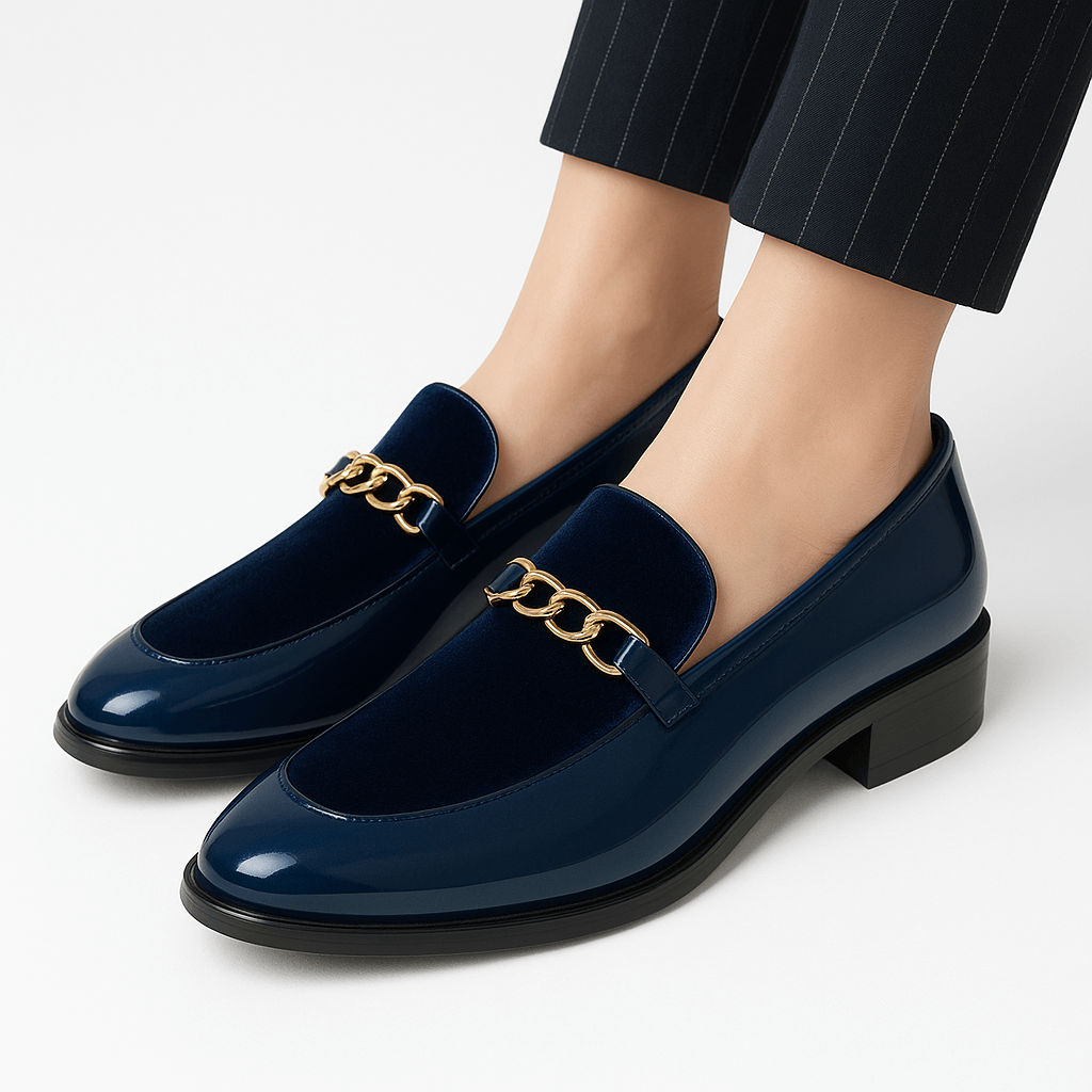 Luxeoutfit | Velvet Chain Slip-On Loafers