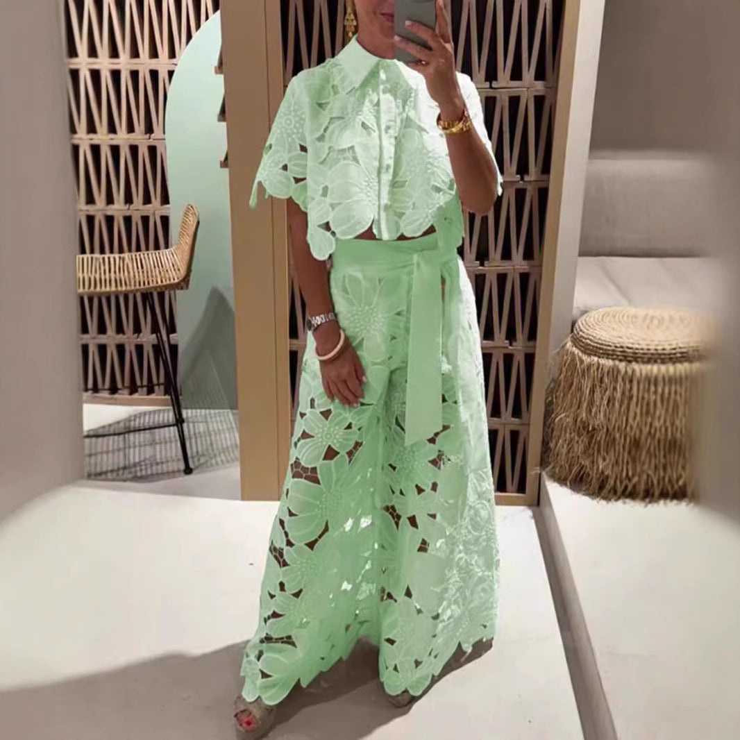 Rosa® | Women'S Evening Set With Floral Cut-Out Design And Waist Belt