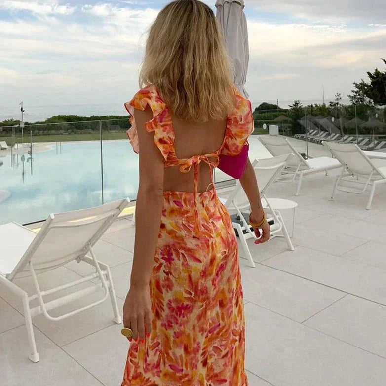 María José® | Orange Summer Dress With Ruffles