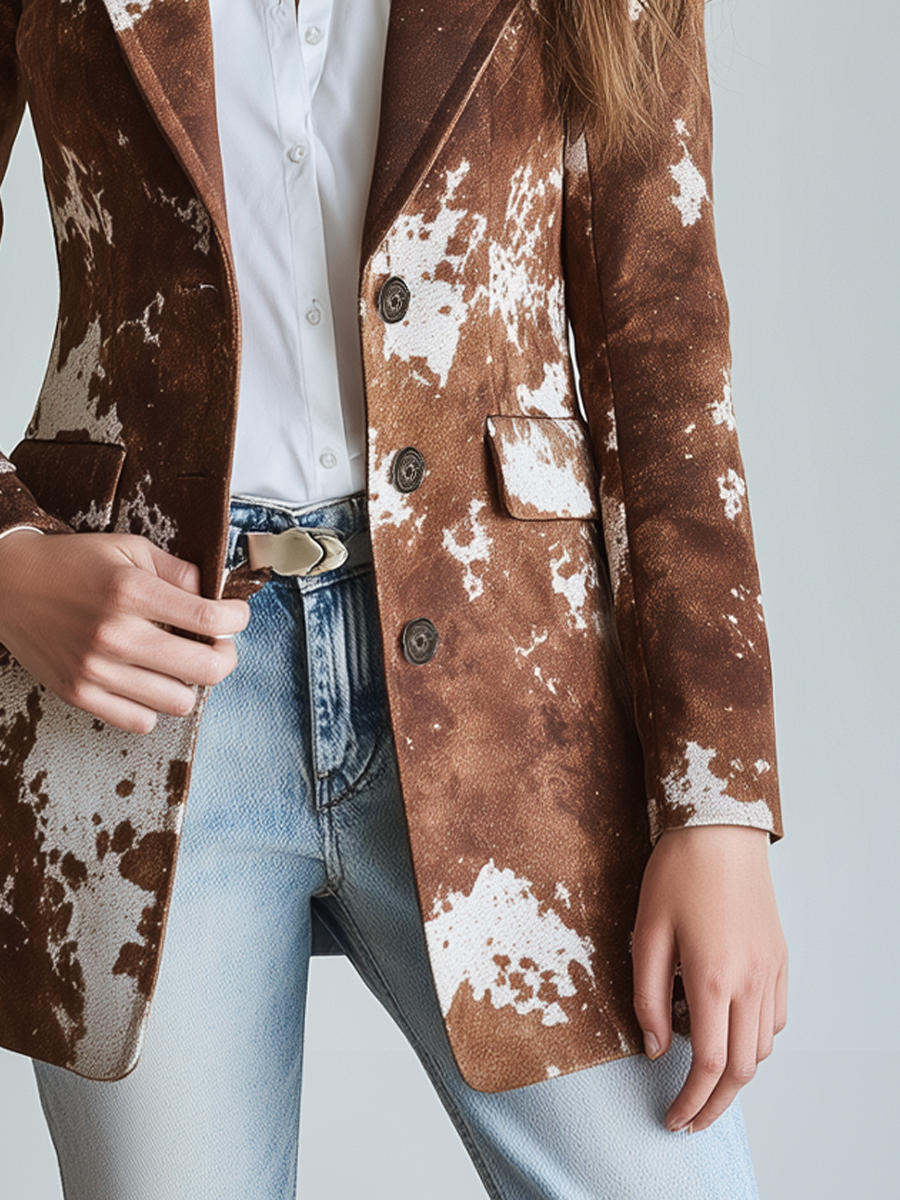 Vintage Cow Skin Print Eco-friendly Suede Jacket