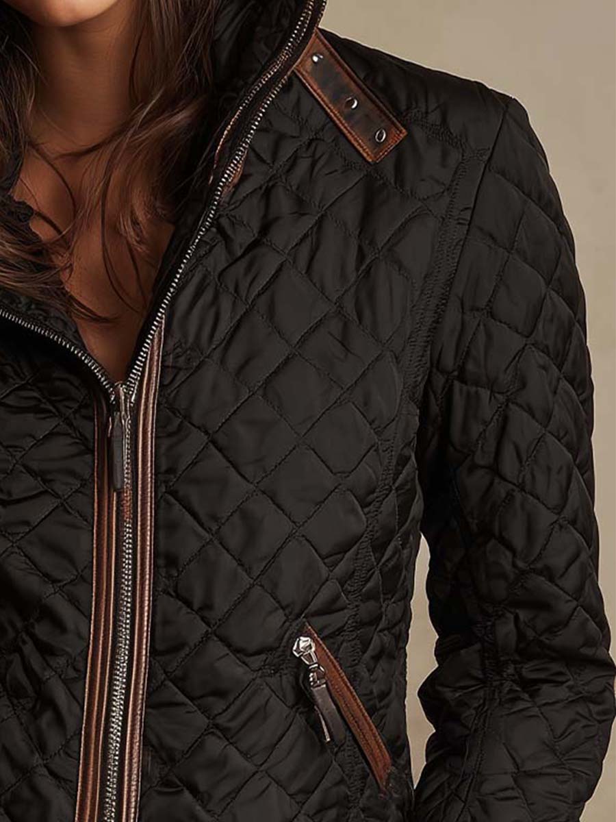 Quilted Black Jacket With Contrast Leather Trim