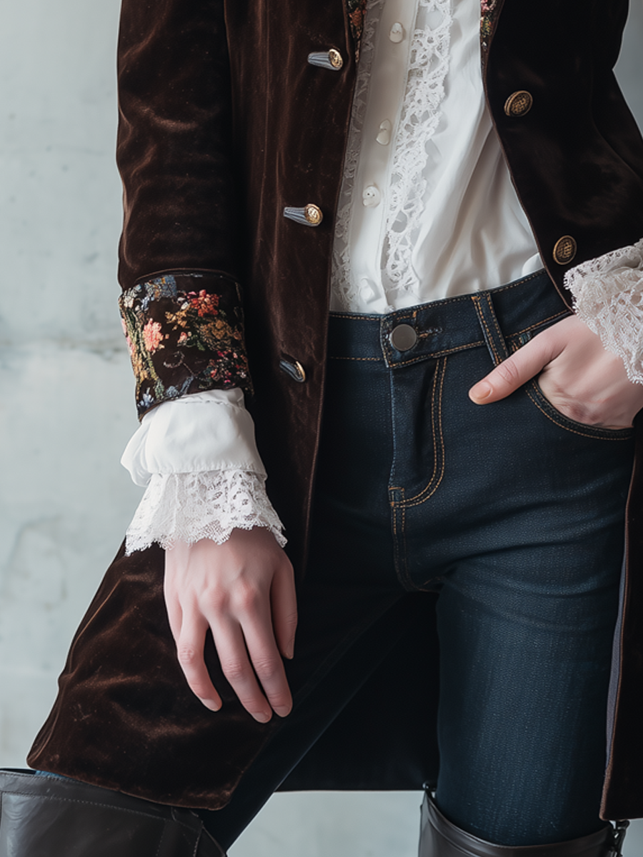 Vintage Floral embroideried Poly-velvet Jacket
