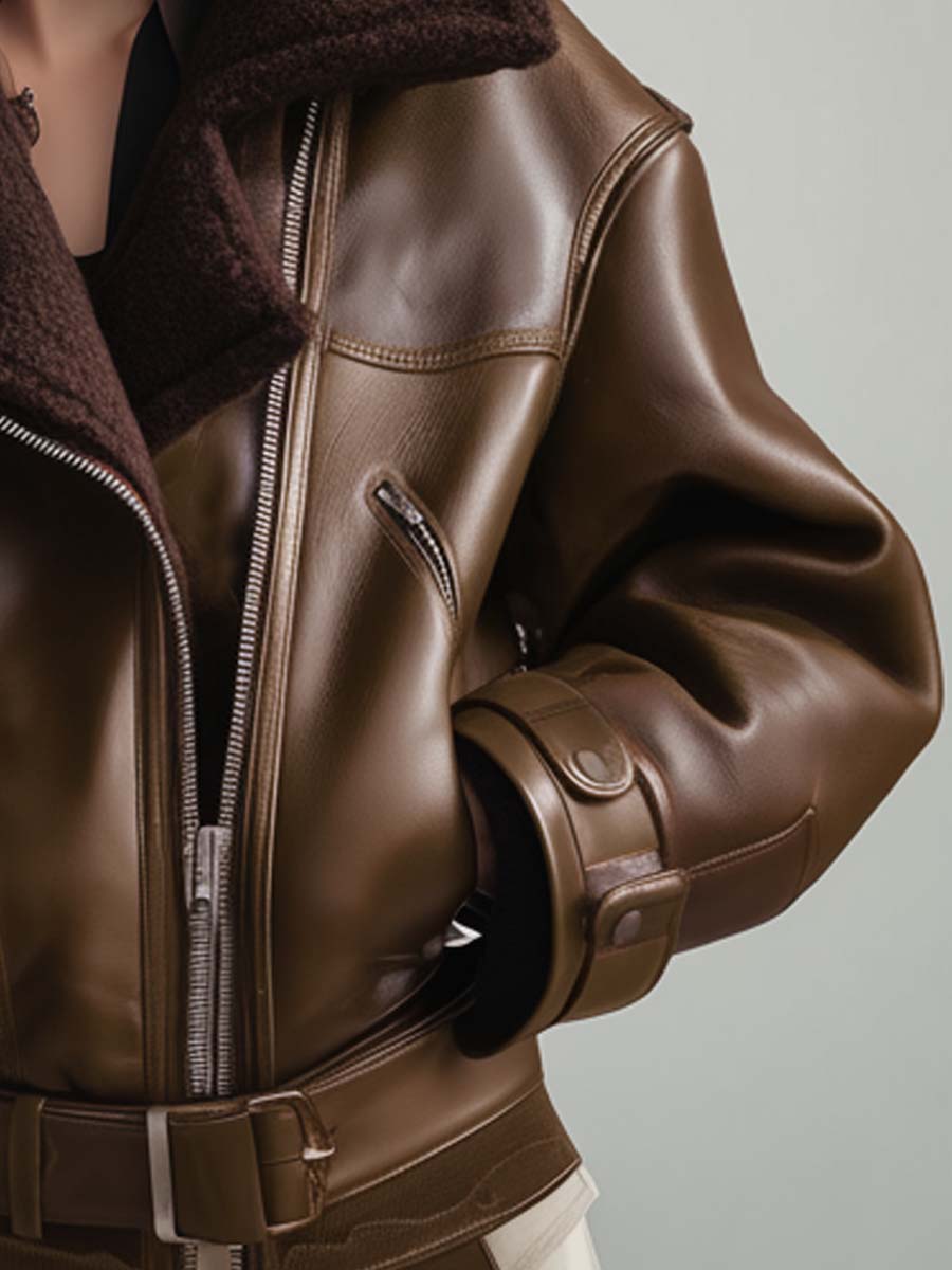 Vegan Eco-Leather Aviator Jacket With Shearling Lining