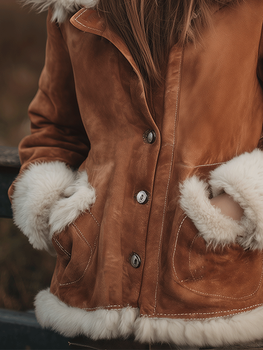 Vintage Warmth Camel Shearling Hooded Jacket