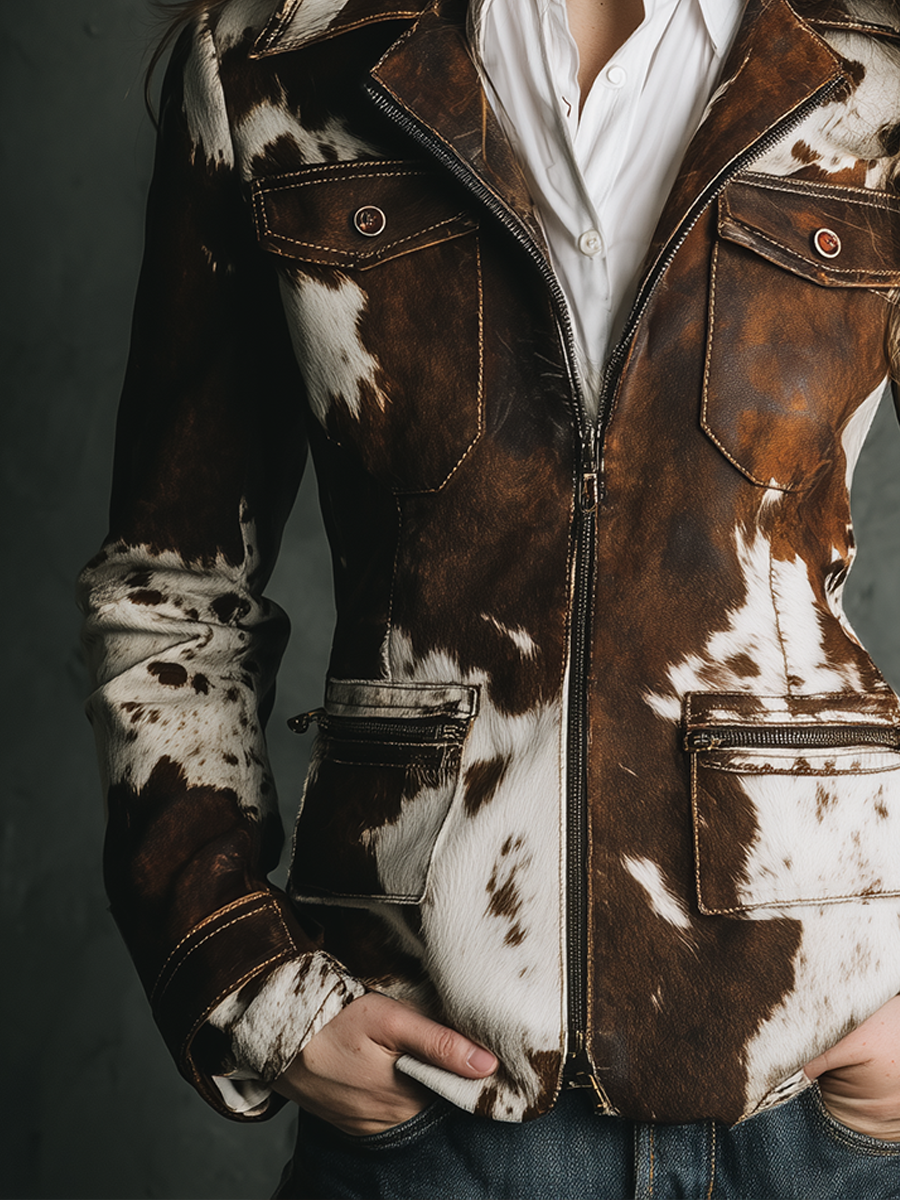 Vintage Cow Skin Printed Eco-friendly Suede Jacket
