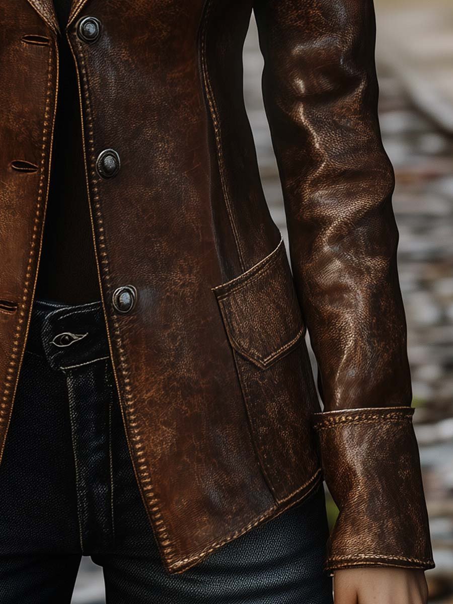 Women's Vintage Pocket Faux Leather Jacket