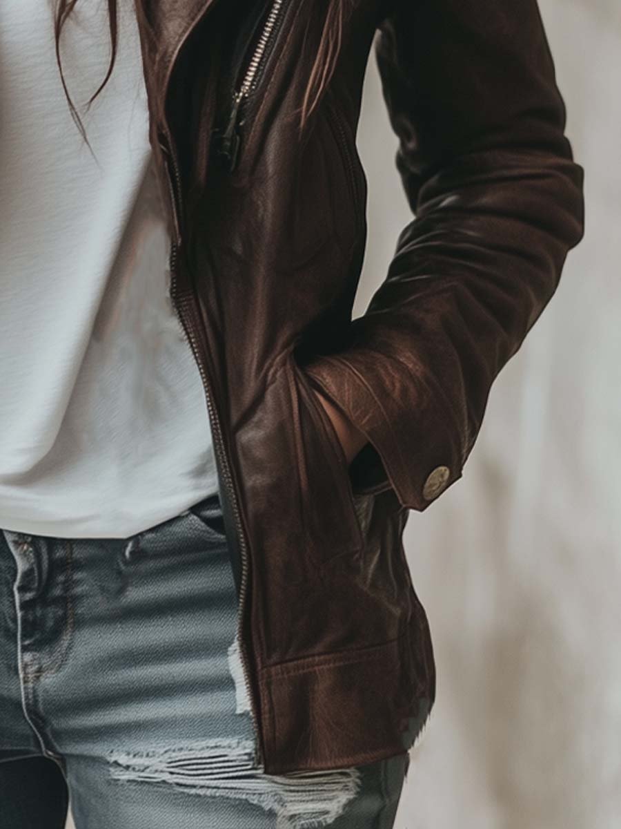 Women's Lapel Vintage Faux Leather Jacket
