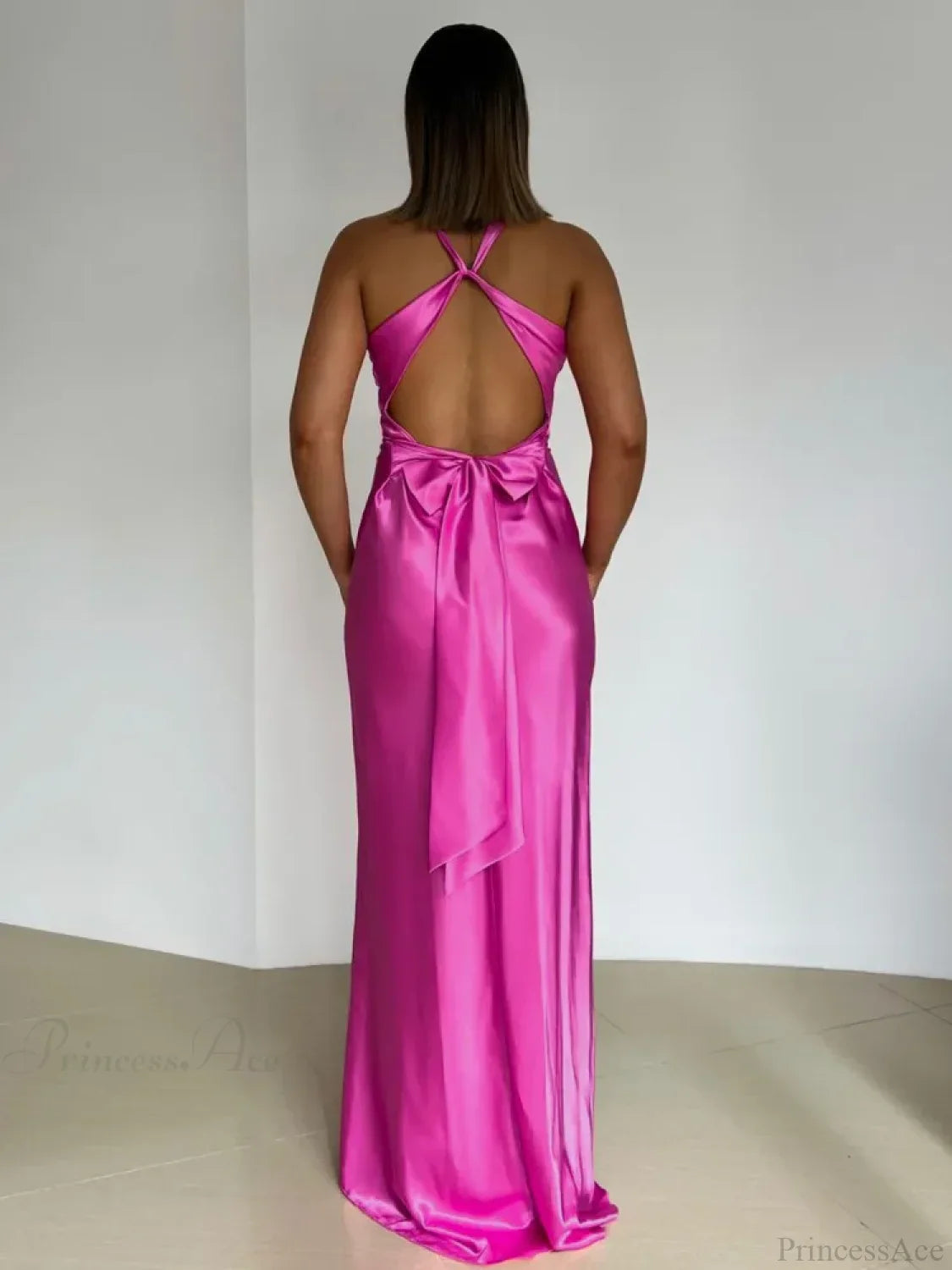Satin Backless Ruched Vacation Dress