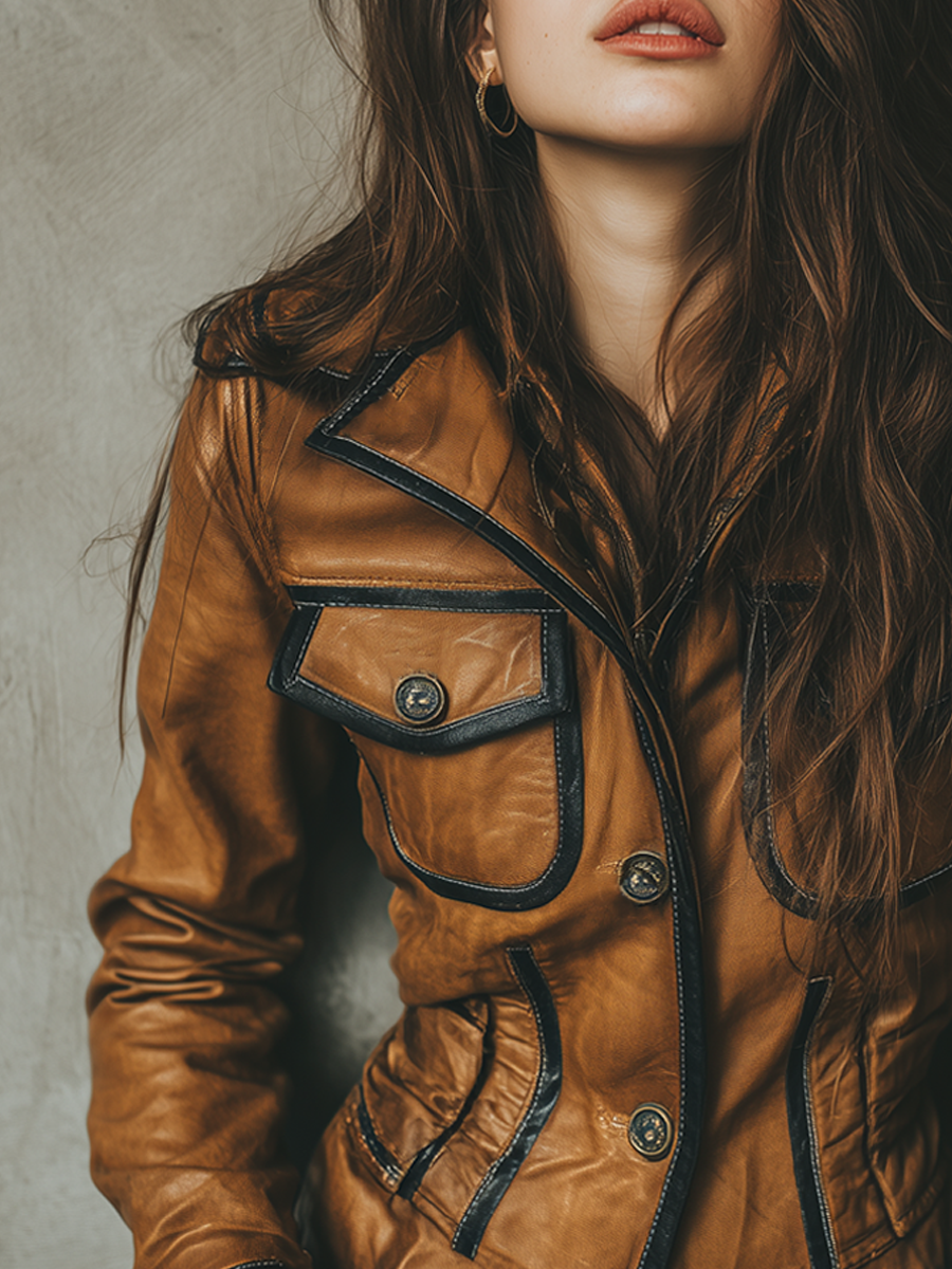 Vintage Contrast-trimmed Eco-friendly Leather Jacket