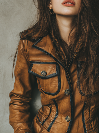 Vintage Contrast-trimmed Eco-friendly Leather Jacket