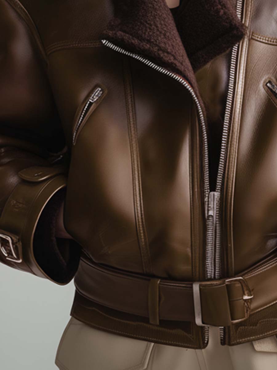 Vegan Eco-Leather Aviator Jacket With Shearling Lining