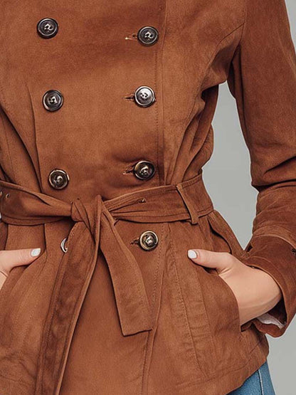 Vintage Brown Microsuede Belted Trench Coat