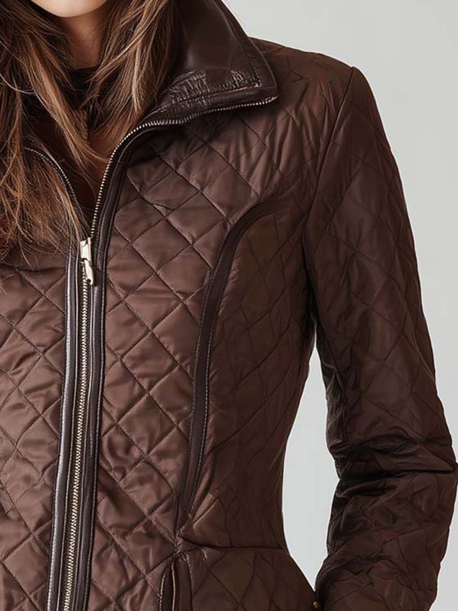 Vintage Brown Quilted Zip-Up Jacket