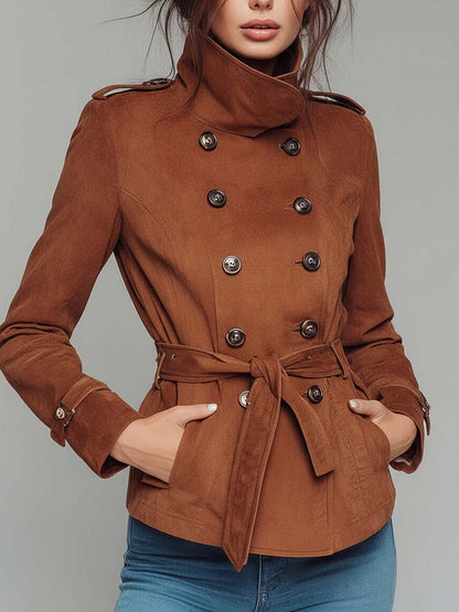 Vintage Brown Microsuede Belted Trench Coat