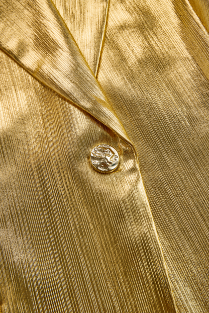 High-End Fashionable Loose Gold Pleated Suit Jacket