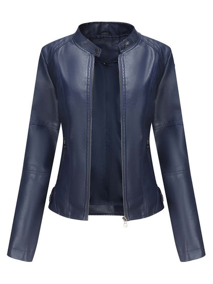 Vintage Slim Fit Leather Biker Collar Jacket