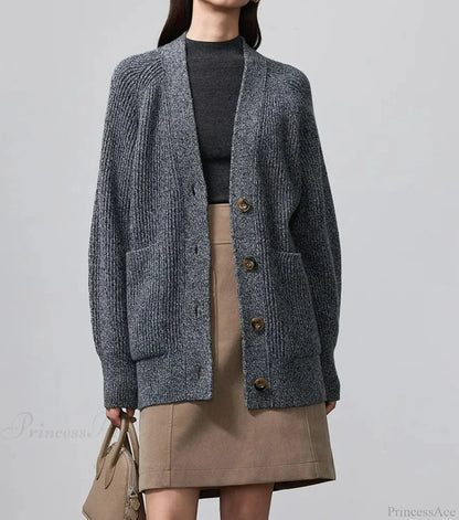 100% Merino Wool V-Neck Thicken Cardigan