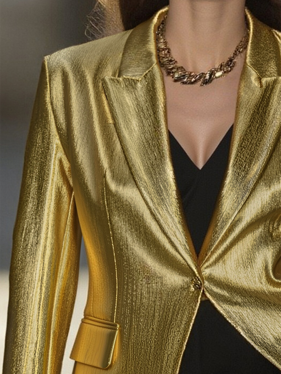 High-End Fashionable Loose Gold Pleated Suit Jacket