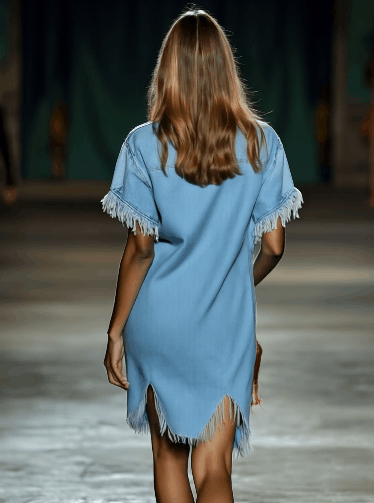 【24-hour shipping out】Casual Loose Vintage Denim Short Sleeve Shirt Tassel Mini Dress