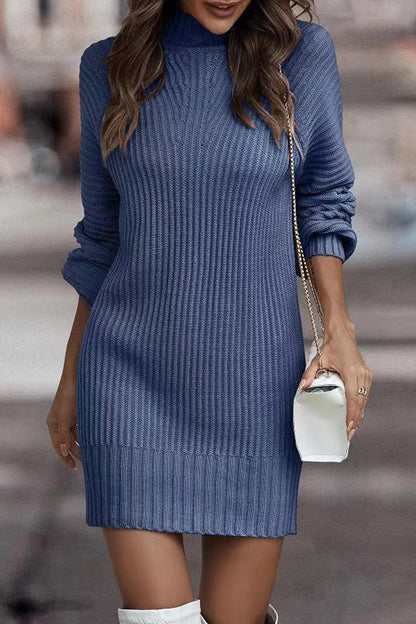 Zara | Casual solid patchwork dresses with turtleneck and one tier skirt