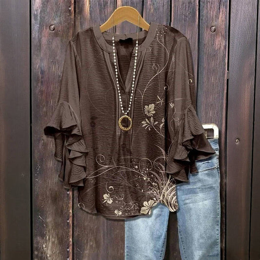 SELENE – FLORAL RUFFLE SLEEVE BLOUSE