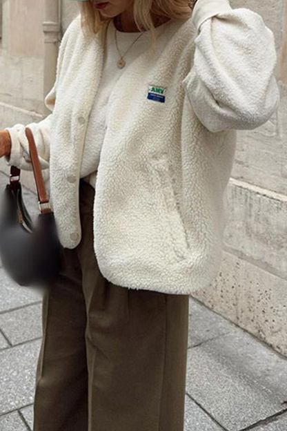 Holly | Casual street pocket buttons, fluffy O-neck vests