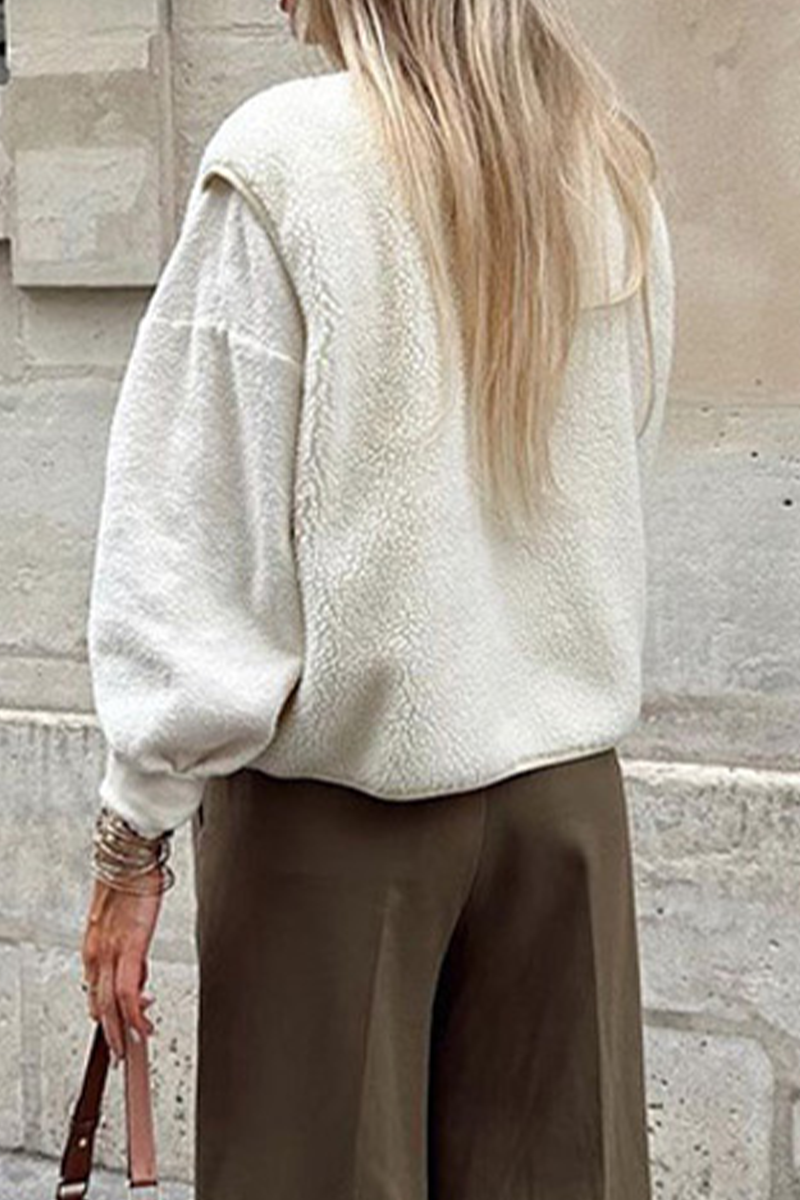 Holly | Casual street pocket buttons, fluffy O-neck vests