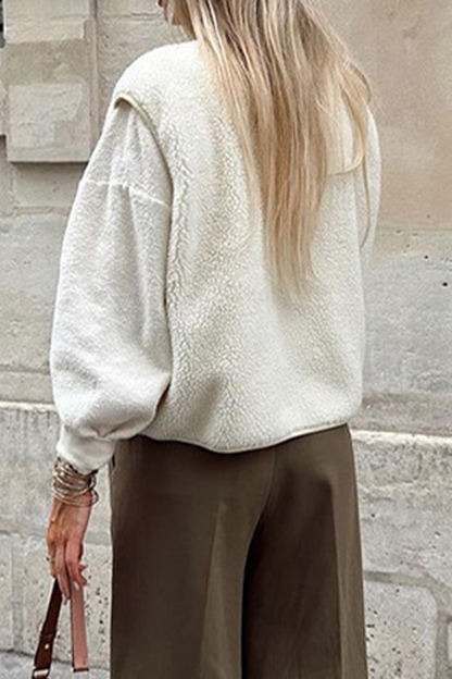 Holly | Casual street pocket buttons, fluffy O-neck vests