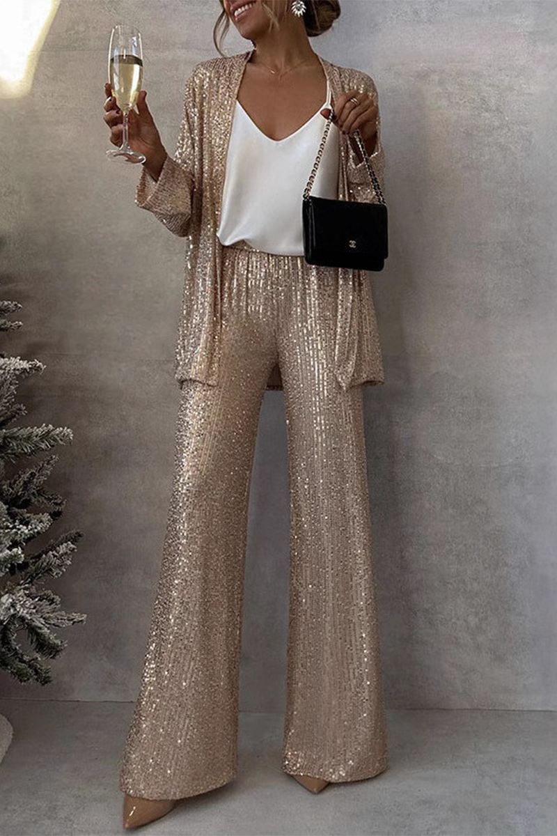 Costanza® | Elegant Sequin Open Jacket And Wide-Legged Pants Set