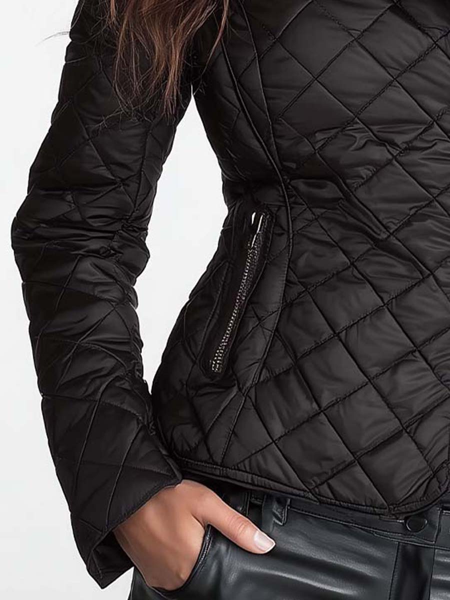 Stylish Waist-Cinched Diamond Quilted Padded Jacket
