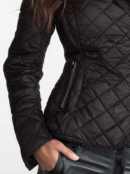 Stylish Waist-Cinched Diamond Quilted Padded Jacket