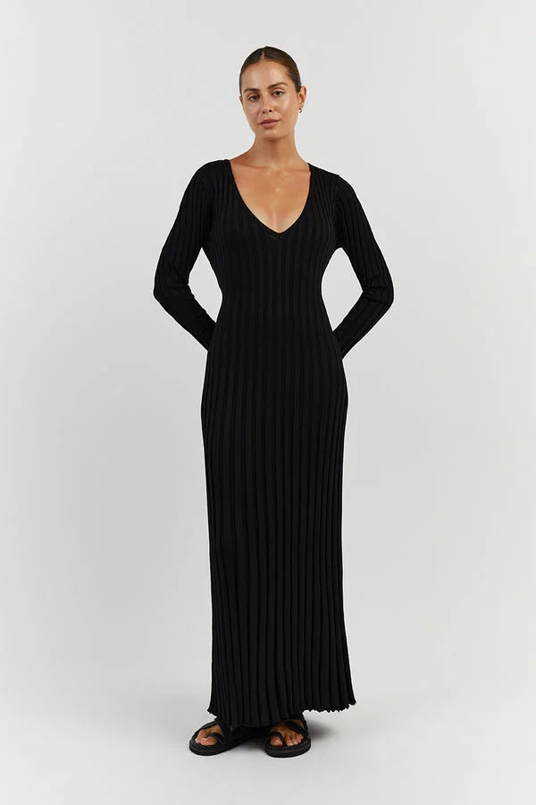 Luisa® | Knitted Midi Dress With V-Neck And Sleeves