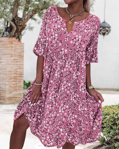 Victoria® | Elegant Half-Sleeved Dress Made Of Floral Cotton Material