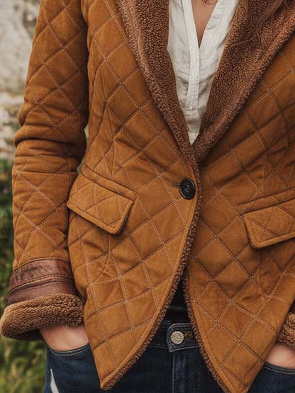 Vintage Suede Quilted Embossed Jacket With Shearling Trim