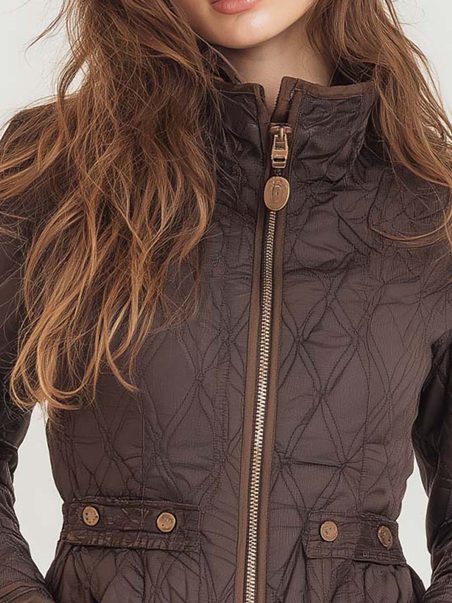 Classic Brown Quilted High-Neck Jacket