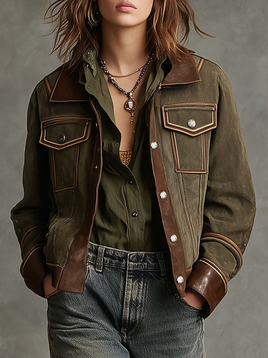 Women’s Vintage Microsuede Contrast Trim Jacket