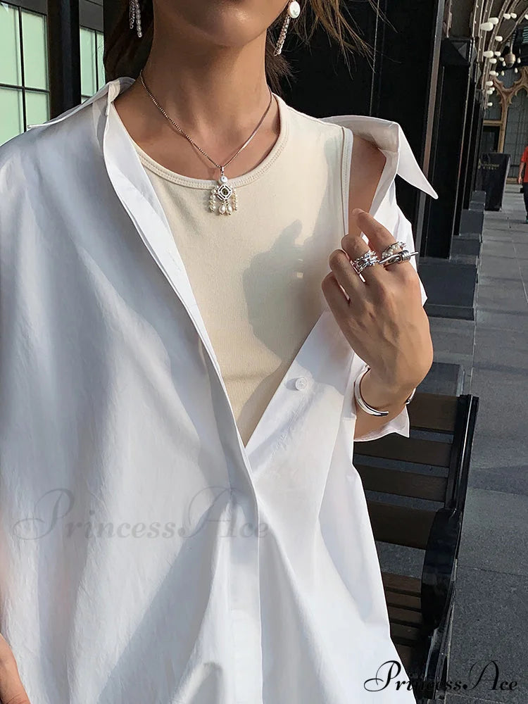 2 In 1 Trendy Oversized Button Down Shirt