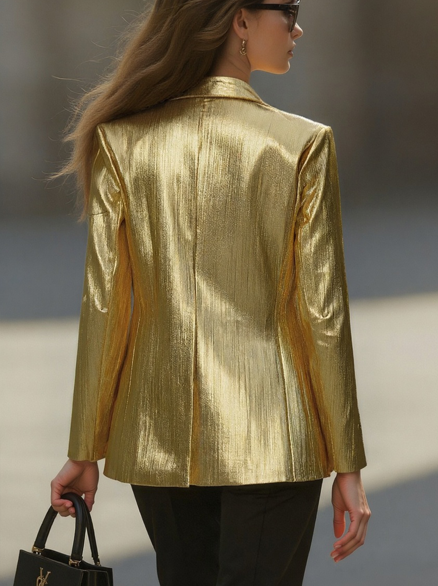 High-End Fashionable Loose Gold Pleated Suit Jacket