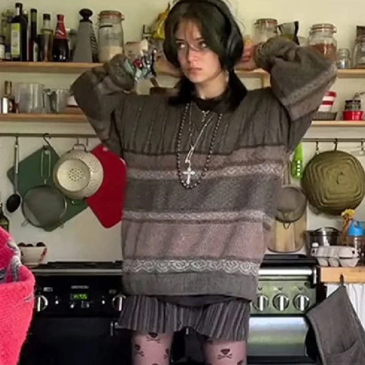 2000s Vintage Striped Y2K Preppy Style Sweater