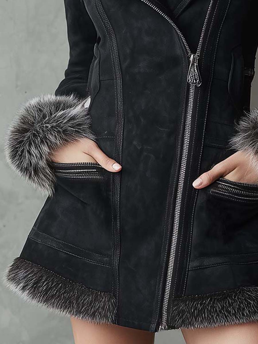 Microfiber Suede Coat With Luxe Fur Trim