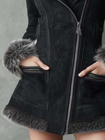 Microfiber Suede Coat With Luxe Fur Trim